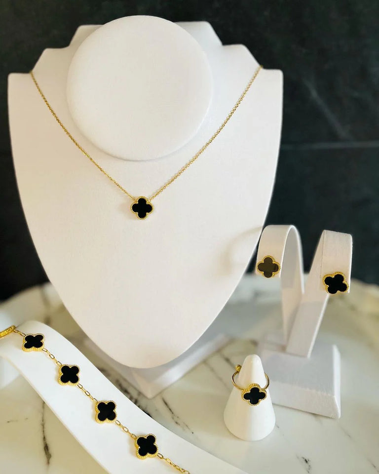 Stainless Steel Black Clover Jewelry set