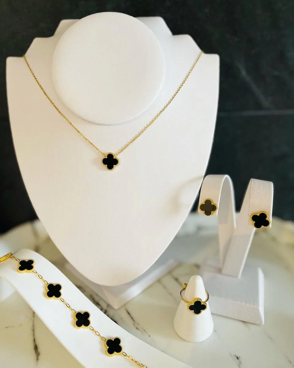 Stainless Steel Black Clover Jewelry set