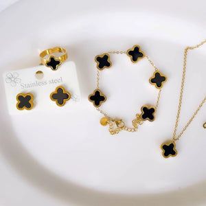 Stainless Steel Black Clover Jewelry set