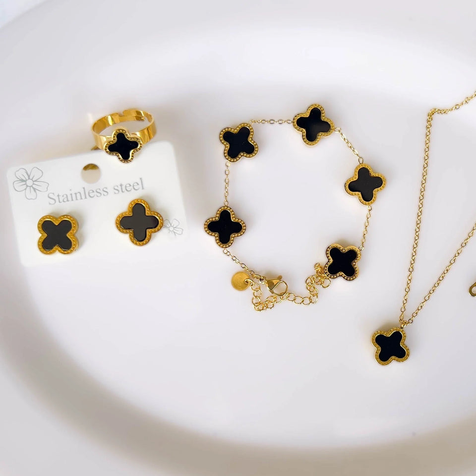 Stainless Steel Black Clover Jewelry set