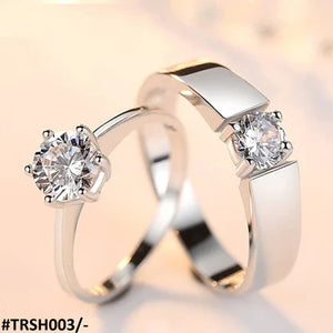 Trendy Diamond Cut Stone 925 Sterling Silver Couple Rings Adjustable