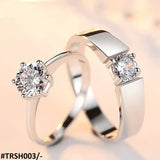 Trendy Diamond Cut Stone 925 Sterling Silver Couple Rings Adjustable