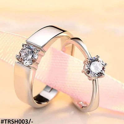 Trendy Diamond Cut Stone 925 Sterling Silver Couple Rings Adjustable