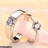 Trendy Diamond Cut Stone 925 Sterling Silver Couple Rings Adjustable