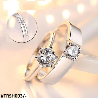 Trendy Diamond Cut Stone 925 Sterling Silver Couple Rings Adjustable