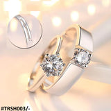 Trendy Diamond Cut Stone 925 Sterling Silver Couple Rings Adjustable