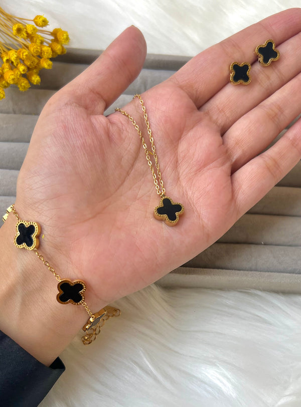 Stainless Steel Black Clover Jewelry set